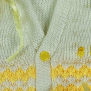 New Born Knitted Sweater With Cap, Mittens & Booties - White/Yellow-16741