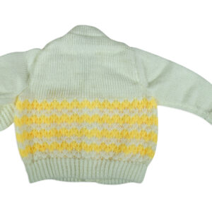 New Born Knitted Sweater With Cap, Mittens & Booties - White/Yellow-16738