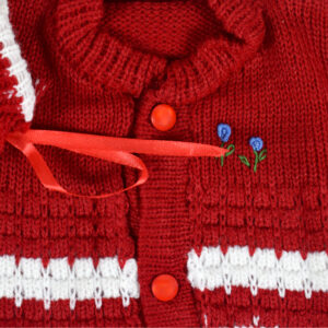 New Born Knitted Sweater With Cap & Booties - Red/White-16690