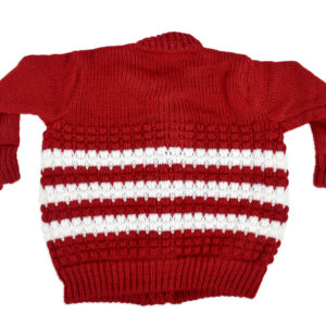 New Born Knitted Sweater With Cap & Booties - Red/White-16695