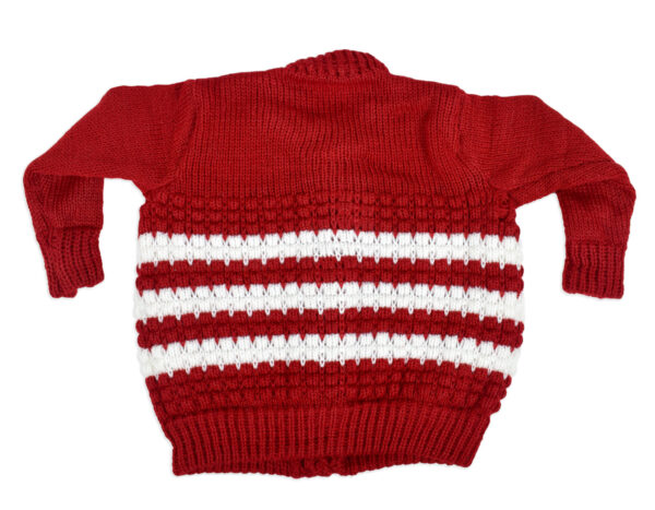 New Born Knitted Sweater With Cap & Booties - Red/White-16695