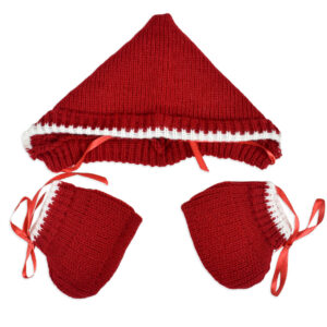 New Born Knitted Sweater With Cap & Booties - Red/White-16694