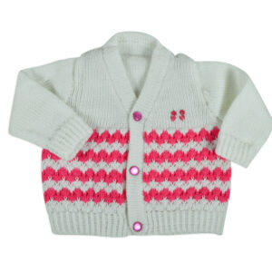 New Born Knitted Sweater With Cap, Mittens & Booties - White/Pink-16749