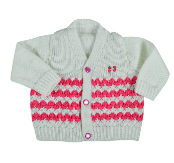 New Born Knitted Sweater With Cap, Mittens & Booties - White/Pink-16749