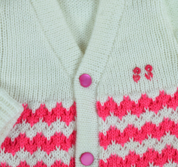 New Born Knitted Sweater With Cap, Mittens & Booties - White/Pink-16746