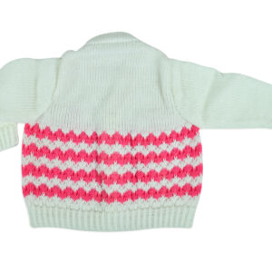 New Born Knitted Sweater With Cap, Mittens & Booties - White/Pink-16748