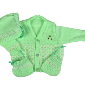New Born Knitted Sweater With Cap & Booties - Green-0