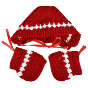 New Born Knitted Sweater With Cap & Booties - Red-16713