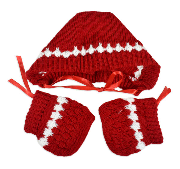 New Born Knitted Sweater With Cap & Booties - Red-16713