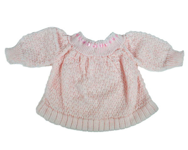 Frock Style Knitted Sweater With Cap & Booties - Pink-16719