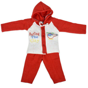 Little Darling Hooded Top & Bottom Winter Set - Red-0