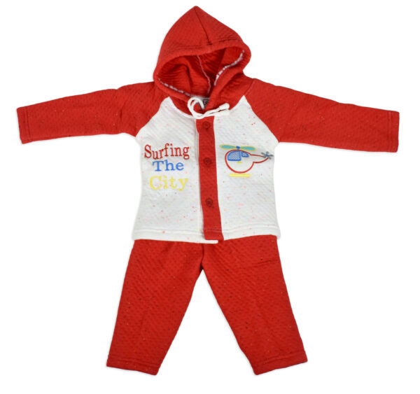 Little Darling Hooded Top & Bottom Winter Set - Red-0