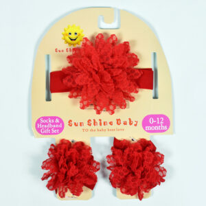 Socks & Headband Baby Barefoot - Red-0