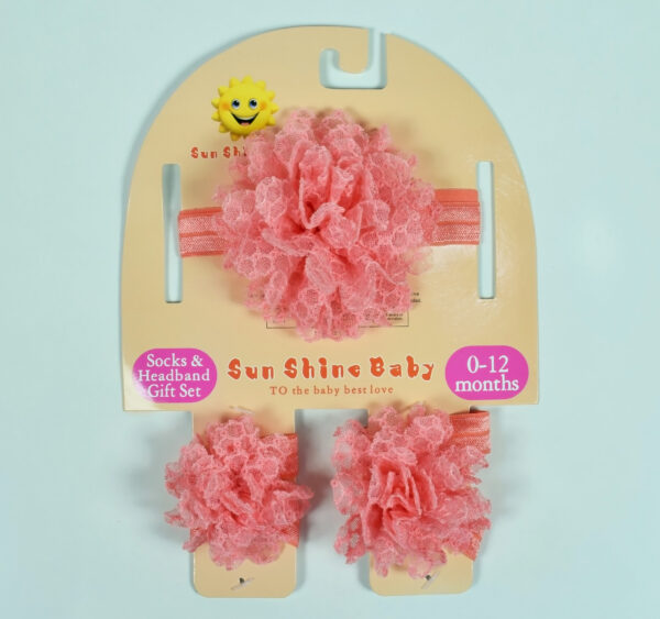 Socks & Headband Baby Barefoot - Peach-0