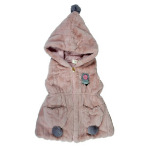 Toddler Hooded Fur Jacket for Winter - Peach-0