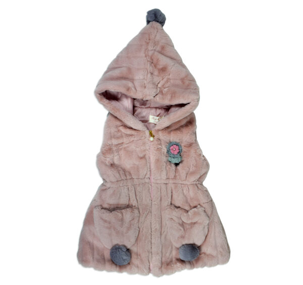 Toddler Hooded Fur Jacket for Winter - Peach-0