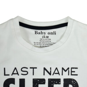 Baby Onli Funny Slogan Cotton T-shirt (6-24 M) "Last Name Sleep, First Name Never" (White)-17673