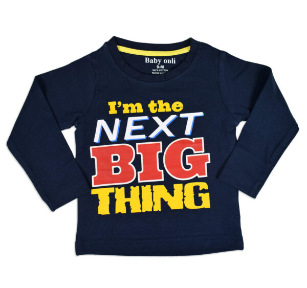 Baby Onli Funny Slogan Cotton T-shirt (6-24 M) "I'm the next big thing" - Blue -0