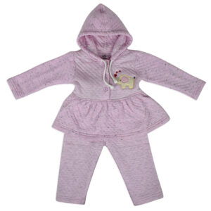 Little Darling Frock Style Hooded Top & Bottom Winter Set - Pink-0