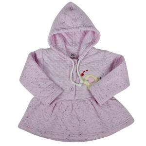 Little Darling Frock Style Hooded Top & Bottom Winter Set - Pink-17770