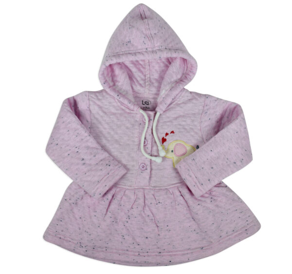 Little Darling Frock Style Hooded Top & Bottom Winter Set - Pink-17770