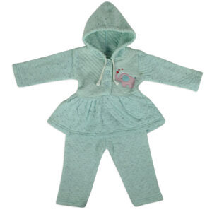 Little Darling Frock Style Hooded Top & Bottom Winter Set - Aqua-0