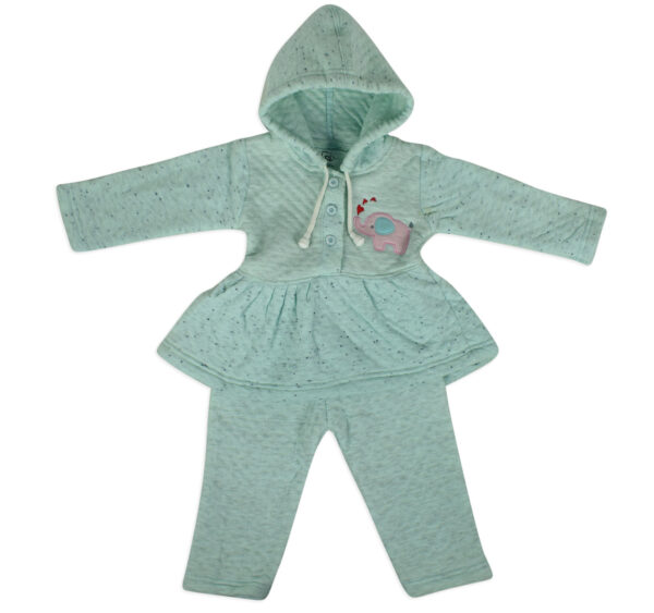 Little Darling Frock Style Hooded Top & Bottom Winter Set - Aqua-0