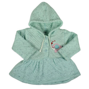 Little Darling Frock Style Hooded Top & Bottom Winter Set - Aqua-17779