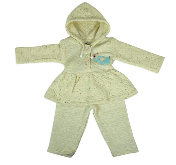 Little Darling Frock Style Hooded Top & Bottom Winter Set - Butter-0