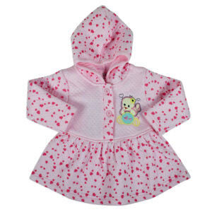 Little Darling Frock Style Hooded Top & Bottom Winter Set (Heart Print) - Pink-17853