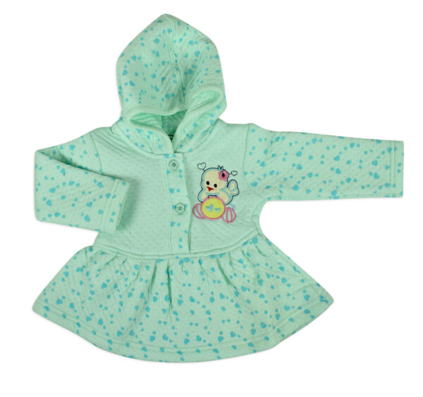 Little Darling Frock Style Hooded Top & Bottom Winter Set (Heart Print) - Aqua-17860