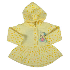 Little Darling Frock Style Hooded Top & Bottom Winter Set (Heart Print) - Yellow-17868