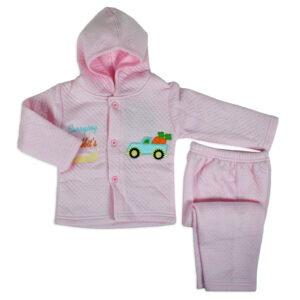Little Darling Quilted Top & Bottom Hooded Winter Set (Rabbit) - Pink-0