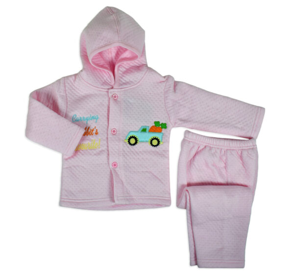 Little Darling Quilted Top & Bottom Hooded Winter Set (Rabbit) - Pink-0