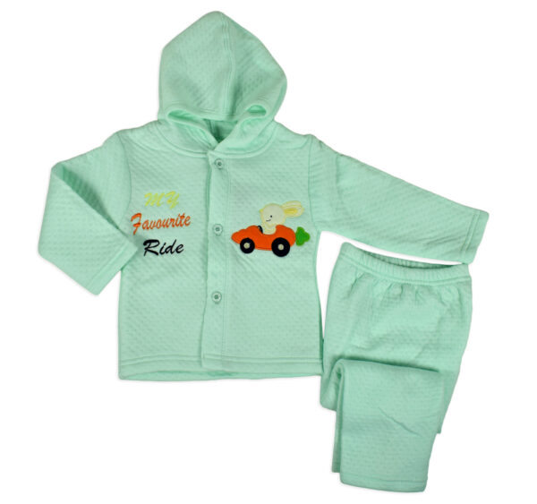 Little Darling Quilted Top & Bottom Hooded Winter Set (Rabbit) - Aqua-0