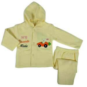 Little Darling Quilted Top & Bottom Hooded Winter Set (Rabbit) - Yellow-0