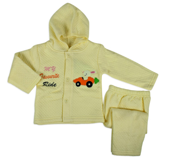 Little Darling Quilted Top & Bottom Hooded Winter Set (Rabbit) - Yellow-0