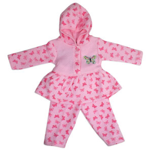Frock Style Hooded Top & Bottom Winter Set (Butterfly Print) - Pink-0