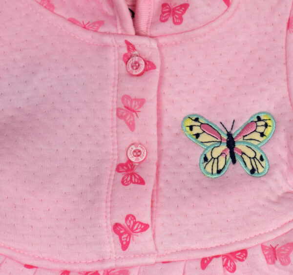 Frock Style Hooded Top & Bottom Winter Set (Butterfly Print) - Pink-18011