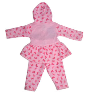 Frock Style Hooded Top & Bottom Winter Set (Butterfly Print) - Pink-18012