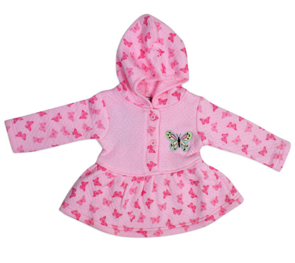 Frock Style Hooded Top & Bottom Winter Set (Butterfly Print) - Pink-18010