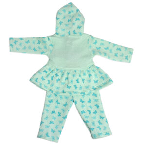 Frock Style Hooded Top & Bottom Winter Set (Butterfly Print) - Blue-18020