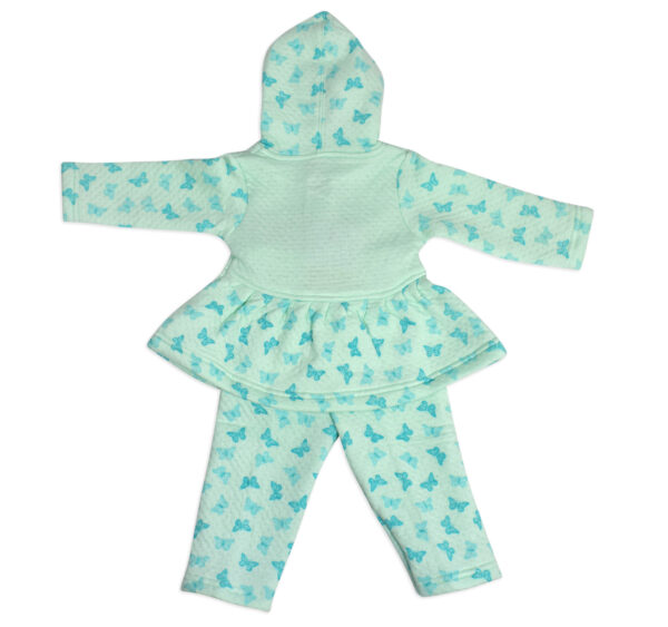 Frock Style Hooded Top & Bottom Winter Set (Butterfly Print) - Blue-18020