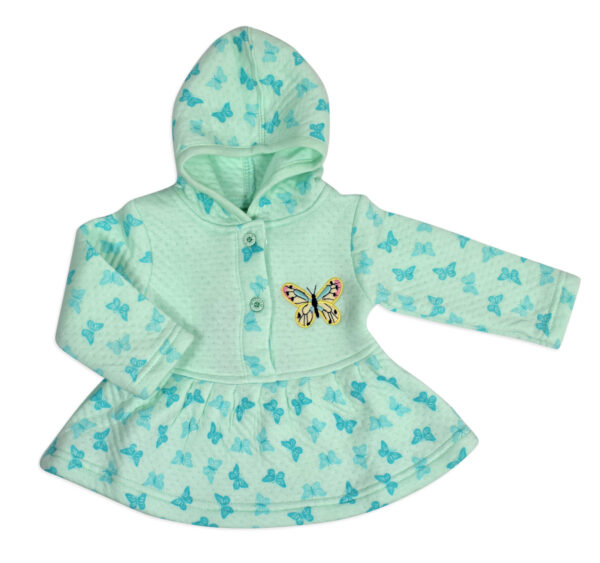 Frock Style Hooded Top & Bottom Winter Set (Butterfly Print) - Blue-18019