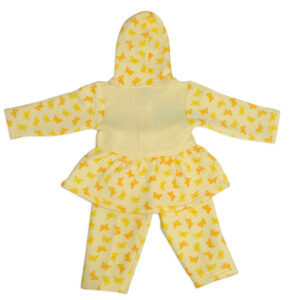 Frock Style Hooded Top & Bottom Winter Set (Butterfly Print) - Yellow-18031