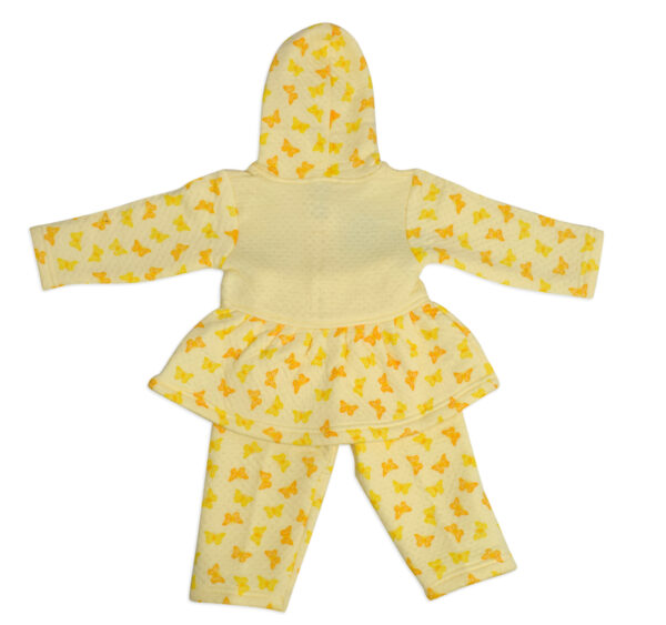 Frock Style Hooded Top & Bottom Winter Set (Butterfly Print) - Yellow-18031