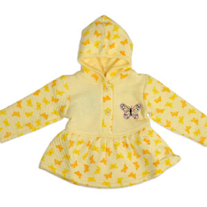 Frock Style Hooded Top & Bottom Winter Set (Butterfly Print) - Yellow-18030