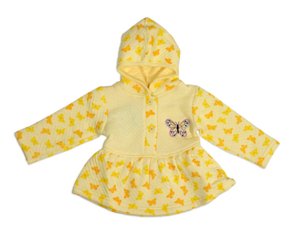 Frock Style Hooded Top & Bottom Winter Set (Butterfly Print) - Yellow-18030