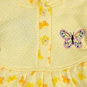 Frock Style Hooded Top & Bottom Winter Set (Butterfly Print) - Yellow-18029