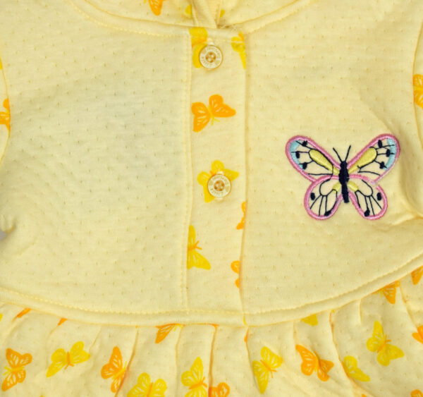 Frock Style Hooded Top & Bottom Winter Set (Butterfly Print) - Yellow-18029